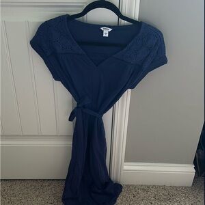 Sonoma Deep Blue V-Neck Dress with Crochet Accents
